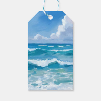 Etiqueta Para Presente Ondas do Oceano Aquarela Praia Casamento Costeiro
