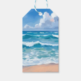 Etiqueta Para Presente Ondas do Oceano Azul | Aquarela de Água do Mar da 