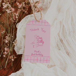 Etiqueta Para Presente One Silly Goose Pink Hand Drawn Girl 1st Birthday