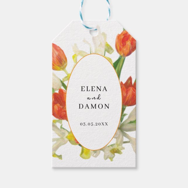 Etiqueta Para Presente Orange and Cream Tulip Wedding (Frente)