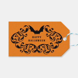 Etiqueta Para Presente Orange Damask Glam Bats and Spider Happy Halloween