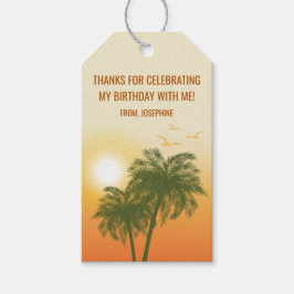 Etiqueta Para Presente Orange Golden Sunset Palm Trees Birthday Thank You
