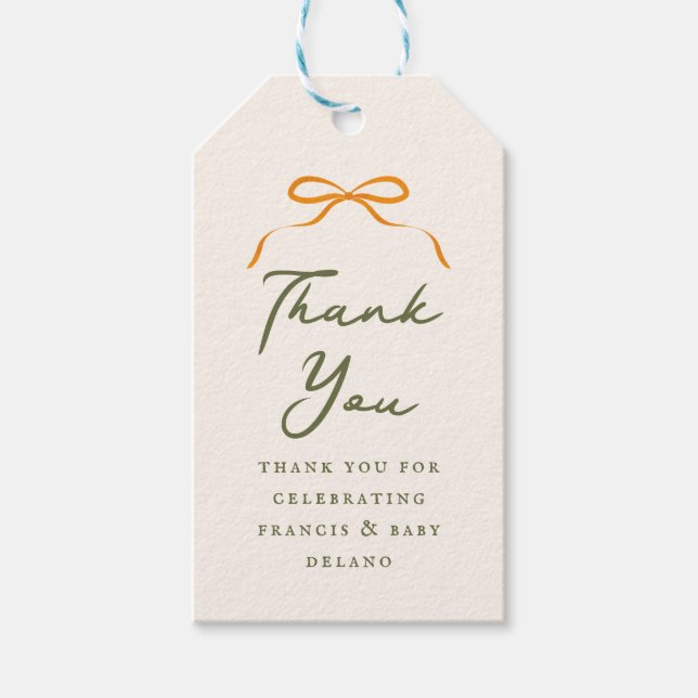 Etiqueta Para Presente Orange Simple Bow Thank You (Frente)