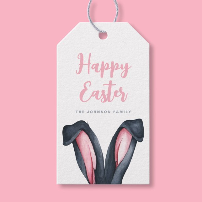 Etiqueta Para Presente Orelhas de Coelhinho Fofo Feliz Páscoa  (Cute Bunny Ears Happy Easter Gift Tags)