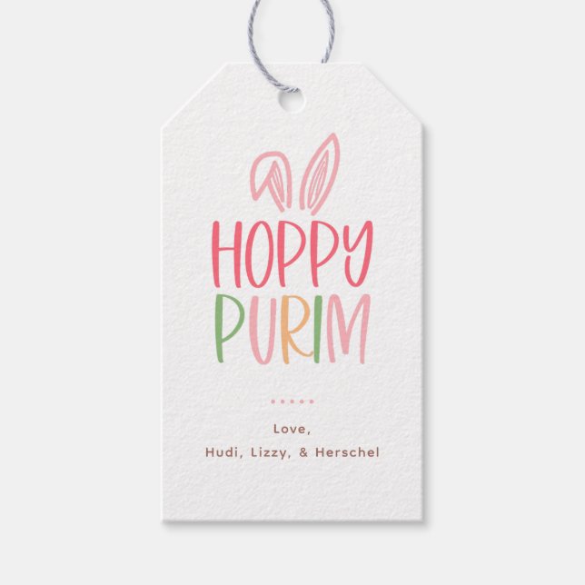Etiqueta Para Presente Orelhas de Coelho Hoppy Purim (Frente)