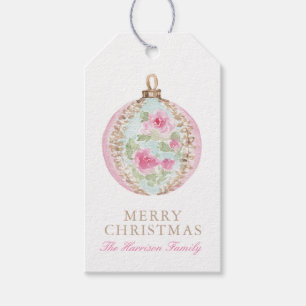 Etiqueta Para Presente Ornamento Rosa Aquarela Natal