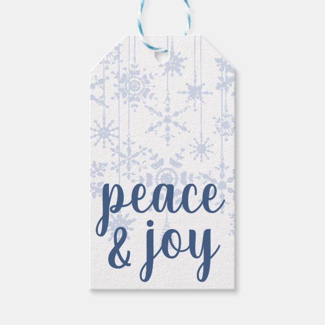 Etiqueta Para Presente Ornamentos Flocos de Neve Azul-Gelo (Frente)