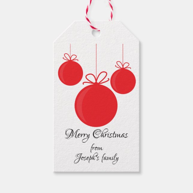 Etiqueta Para Presente Ornamentos vermelhos, natal (Frente)