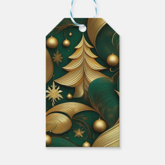 ETIQUETA PARA PRESENTE ORNATE CHRISTMAS GREEN AND GOLD TREE (Frente)