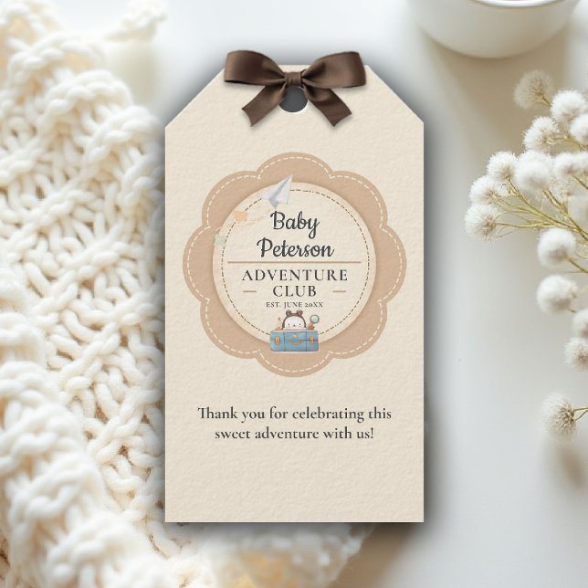 Etiqueta Para Presente Our Greatest Adventure Neutral Cute Baby Shower (our greatest adventure baby shower theme personalized gift tag coed couple vintage neutral)