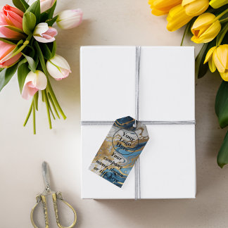 Etiqueta Para Presente Ouro azul e mármore branco