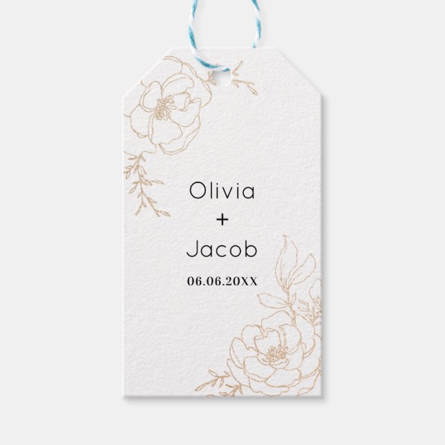 Etiqueta Para Presente Ouro Blossoms Floral Wedding Design (Frente)