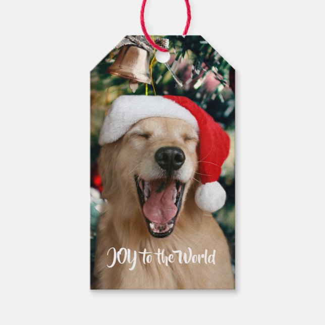 Etiqueta Para Presente Ouro Cachorro de Retriever Joy no Natal Mundial (Frente)