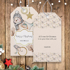 Etiqueta Para Presente Ouro de Aquarela da Neve Inverna