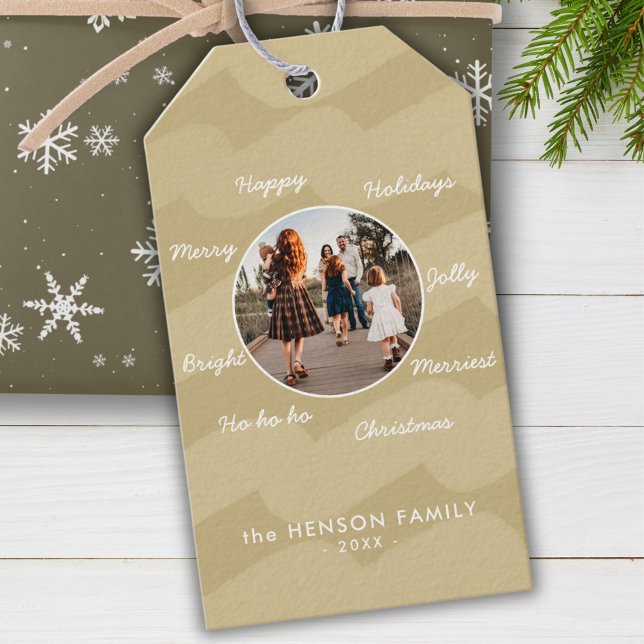 Etiqueta Para Presente Ouro Moderno Natal Deseja Foto da Família (Criador carregado)