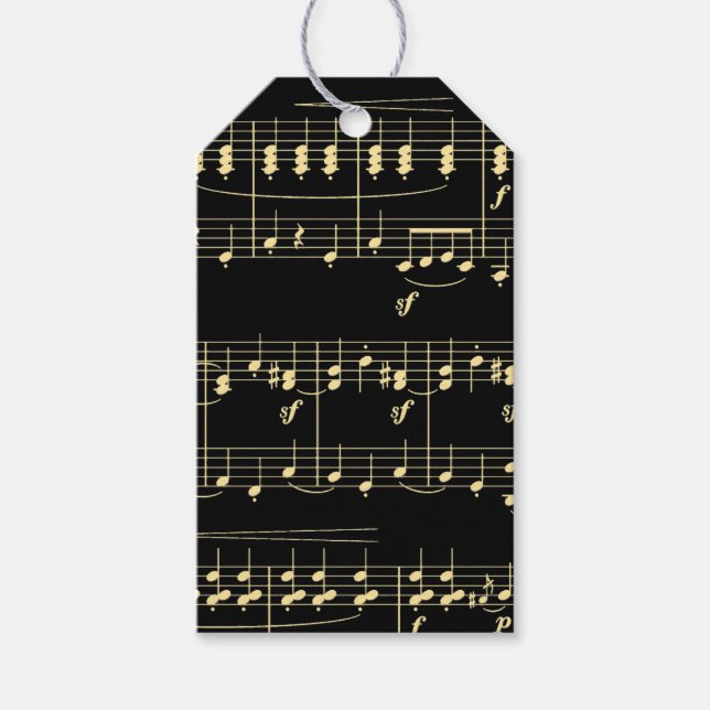 Etiqueta Para Presente Ouro musical em preto (Frente)