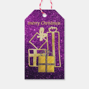 Etiqueta Para Presente Ouro Natal Apresenta Glitter Purple Faux