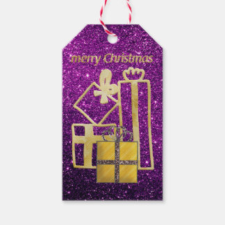 Etiqueta Para Presente Ouro Natal Apresenta Glitter Purple Faux