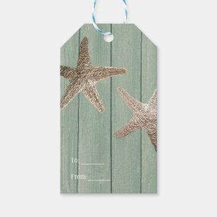 Etiqueta Para Presente Ouro Starfish & Wood Elegant Beach Custom Favor