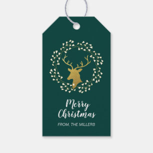 Etiqueta Para Presente Ouro & Verde Veado Moderno Feliz Natal