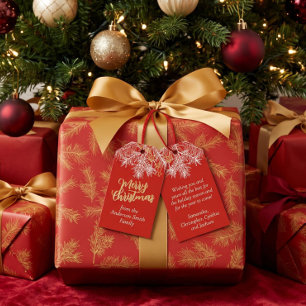 Etiqueta Para Presente Ouro Vermelho Moderno Natal Botânico Elegante