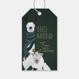Etiqueta Para Presente Ovelha e Lhama Engraçados Fleece Navidad Verde Esc