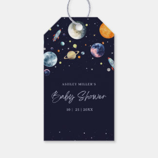 Etiqueta Para Presente Over The Moon Boy Baby Shower Invite, Space Galaxy