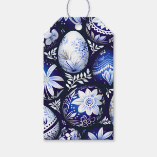 Etiqueta Para Presente Ovo de Páscoa Azul Floral Escandinavo