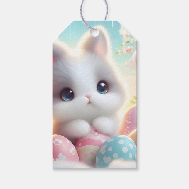 Etiqueta Para Presente Ovos de Páscoa Kawaii de Pastel Doce (Frente)