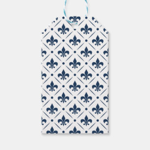 Etiqueta Para Presente Padrão azul escuro Fleur De Lis sobre fundo branco