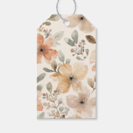 Etiqueta Para Presente Padrão Botânico em Aquarela Floral Bege Pêssego