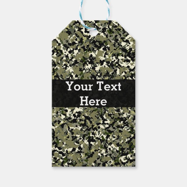 Etiqueta Para Presente Padrão Camuflado Verde Preto Creme Favor (Frente)