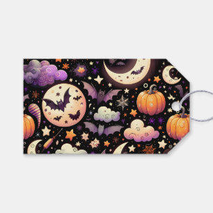Etiqueta Para Presente Padrão Caprichoso do Céu Noturno de Halloween
