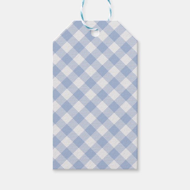 Etiqueta Para Presente Padrão clássico Gingham azul verificado (Frente)