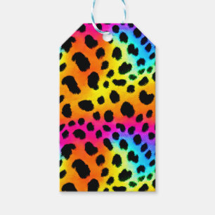 Etiqueta Para Presente Padrão Colorido do Arco-Íris Cheetah Sem Costura