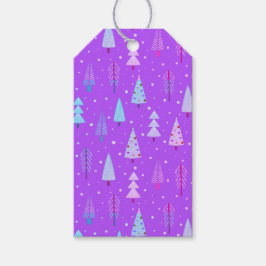 Etiqueta Para Presente Padrão das Árvores de Natal modernas Púrpura Azul 