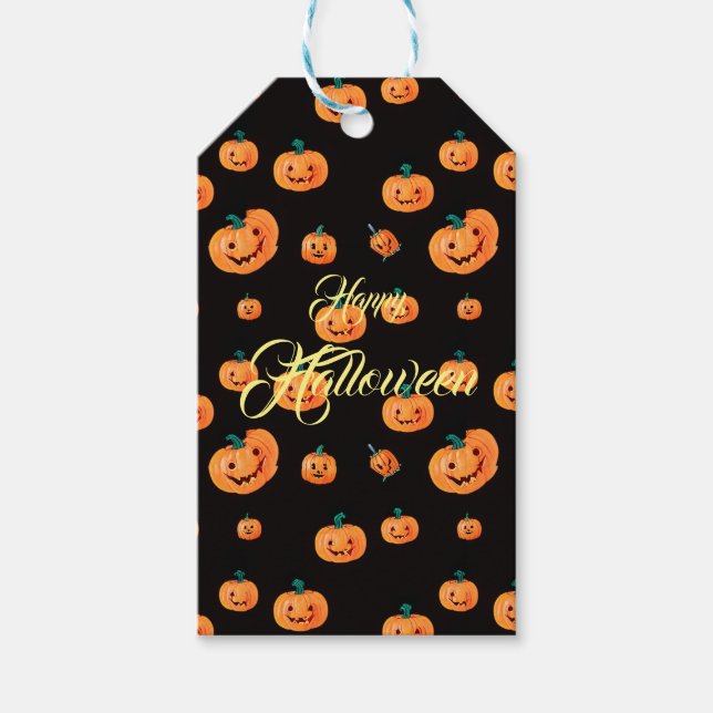 Etiqueta Para Presente Padrão de Abóbora do Halloween (Frente)