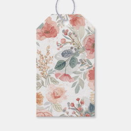Etiqueta Para Presente Padrão de Aquarela Floral Jardim de Coral Rosado