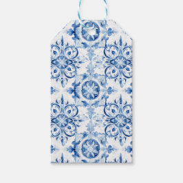 Etiqueta Para Presente Padrão de azulejo de aquarela italiana azul e bran