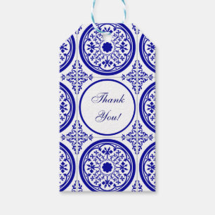 Etiqueta Para Presente Padrão de Azulejo Gótico Azul Branco Personalizado