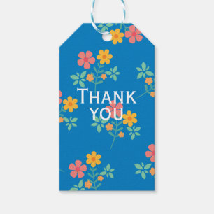Etiqueta Para Presente Padrão de Buquê Vintage Blue Daisy Agradecimento