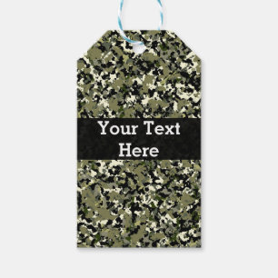 Etiqueta Para Presente Padrão de Camuflagem Verde Preto Creme Favor