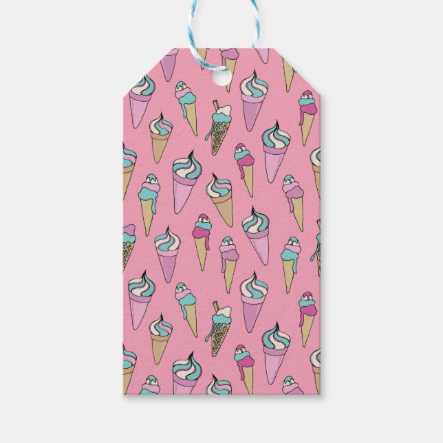 Etiqueta Para Presente Padrão de Cone de Sorvete rosa (Frente)