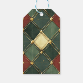 Etiqueta Para Presente PADRÃO DE DIAMANTE FERIADO VERMELHO VERDE CREME Do