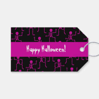 Etiqueta Para Presente Padrão de Esqueleto de dança Rosa Feliz de Hallowe