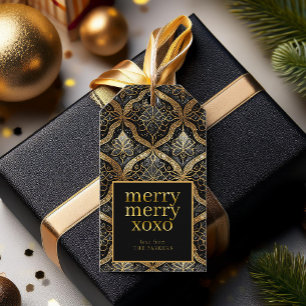 Etiqueta Para Presente Padrão de Feliz de Natal Dourado preto nº 31 ID100