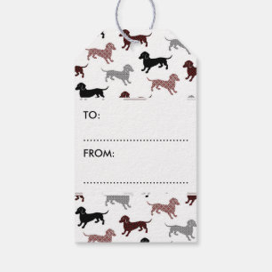 Etiqueta Para Presente Padrão de Feriado do Damask Dachshances