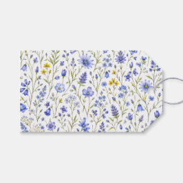 Etiqueta Para Presente Padrão de Flor Silvestre Aquarela Azul Amarelo Ver