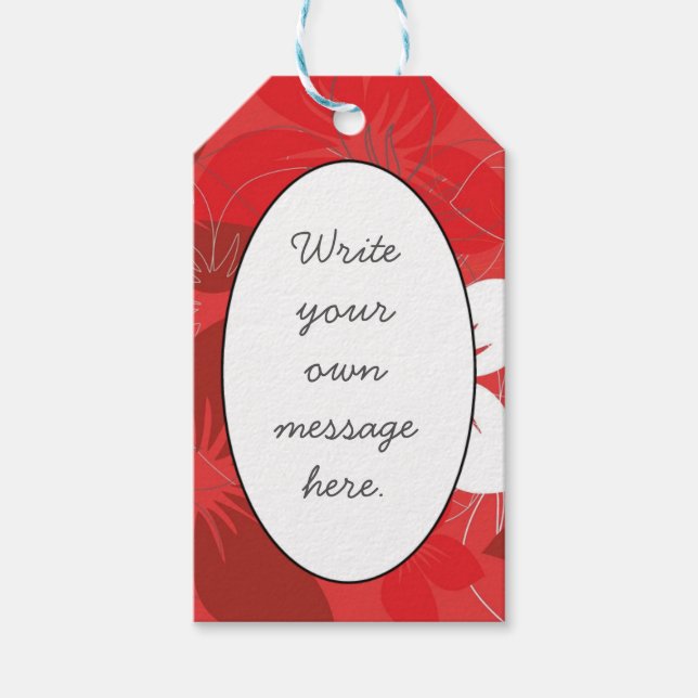 Etiqueta Para Presente Padrão de Flor Vermelho (Frente)