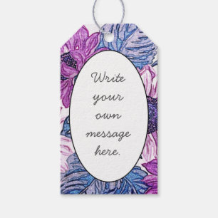 Etiqueta Para Presente Padrão de Flor Vintage Roxa com Texto Personalizad